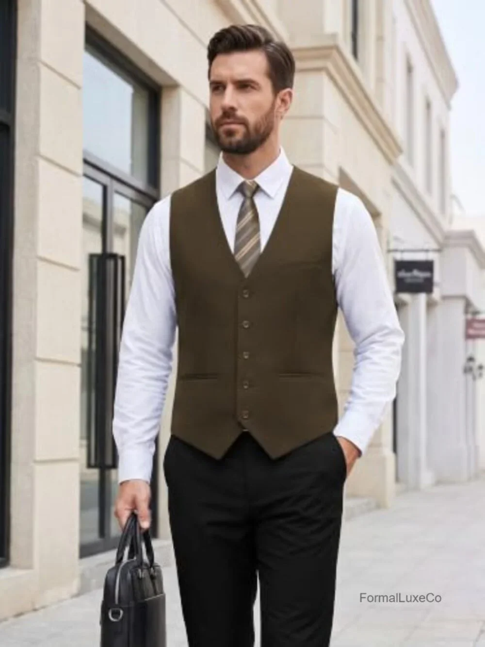 Men's Slim Fit Dress Suit Vest with Pockets, Adjustable Back Strap Business
